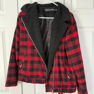 Women's Red and Black Plaid Jacket